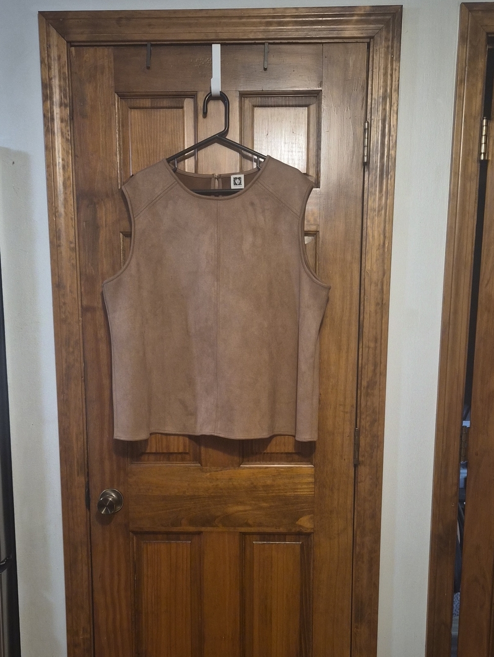 Anne Klein Sleeveless Suede-Look Tank in Light Brown